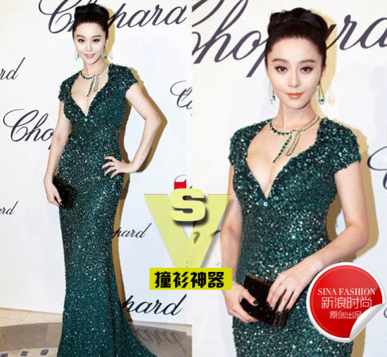 范冰冰亮片墨绿深V裙 爆乳撞衫刘嘉玲_新华网