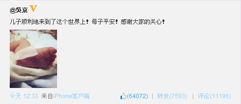 吴京喜当爹 <em>谢楠</em>顺利生下<em>处女</em>座宝宝晋级辣妈